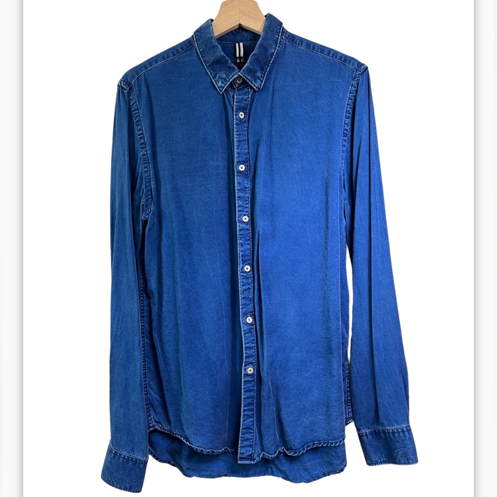 Zara Mens Chambray Relaxed Fit Long Sleeve Button Down Size Large